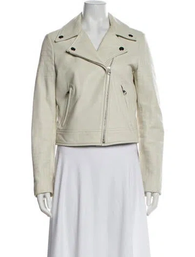Pre-owned Yves Salomon Lamb Leather Biker Jacket In Neutral