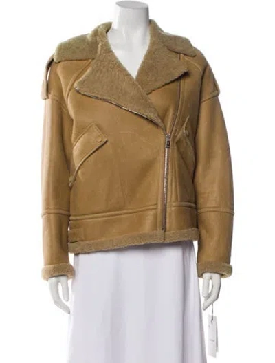 Pre-owned Yves Salomon Lamb Leather Biker Jacket In Neutrals