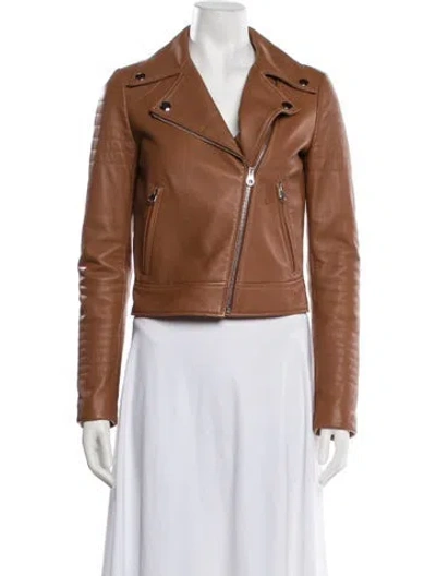 Pre-owned Yves Salomon Lamb Leather Biker Jacket In Neutrals