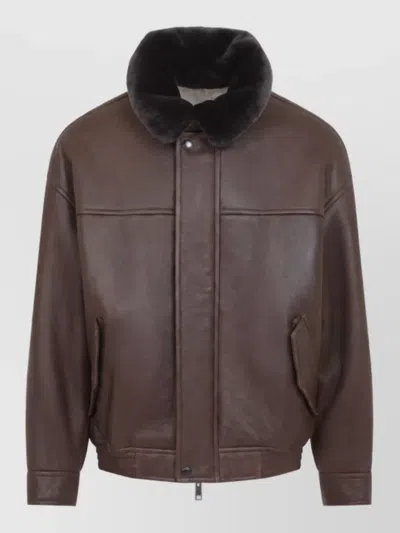 Yves Salomon Lamb Leather Coat In Brown