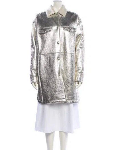 Pre-owned Yves Salomon Lamb Leather Colorblock Pattern Coat In Multi