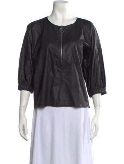 Pre-owned Yves Salomon Lamb Leather Crew Neck Top In Black