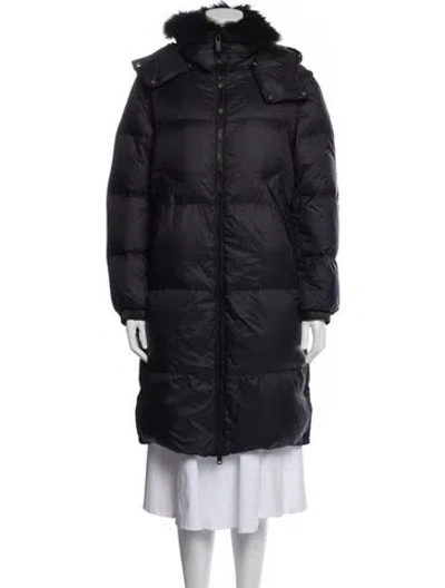 Pre-owned Yves Salomon Lamb Leather Down Coat In Blue