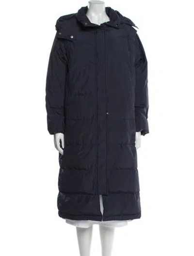Pre-owned Yves Salomon Lamb Leather Down Coat In Blue