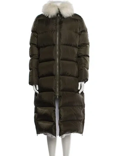 Pre-owned Yves Salomon Lamb Leather Down Coat In Green