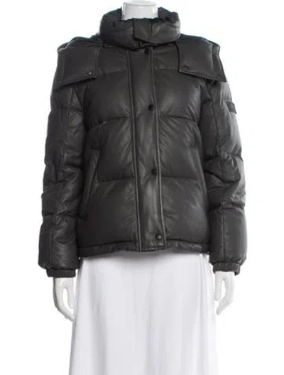 Pre-owned Yves Salomon Lamb Leather Down Jacket In Grey