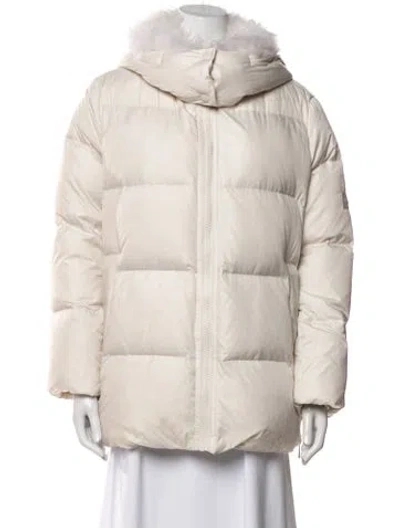 Pre-owned Yves Salomon Lamb Leather Down Jacket In Neutral