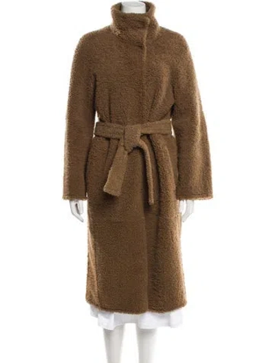 Pre-owned Yves Salomon Lamb Leather Faux Fur Coat In Brown