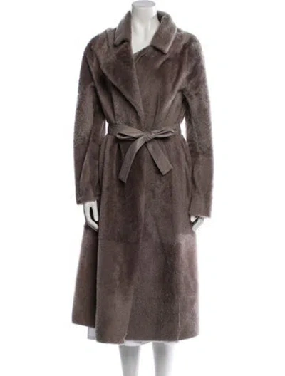 Pre-owned Yves Salomon Lamb Leather Faux Fur Coat In Gray