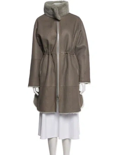 Pre-owned Yves Salomon Lamb Leather Faux Fur Coat In Green
