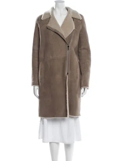 Pre-owned Yves Salomon Lamb Leather Faux Fur Coat In Neutral