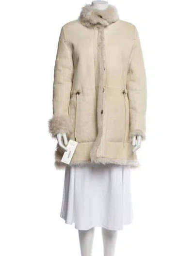 Pre-owned Yves Salomon Lamb Leather Faux Fur Coat In Neutral