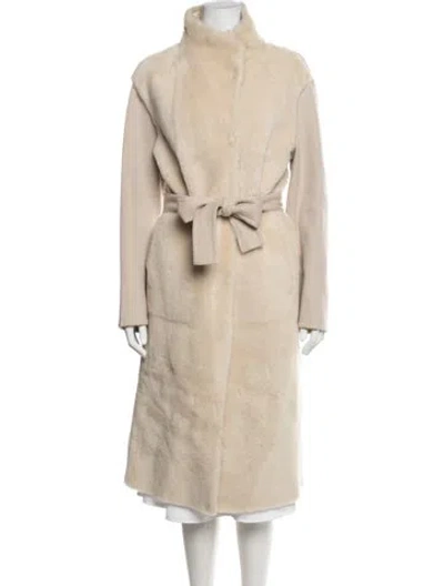 Pre-owned Yves Salomon Lamb Leather Faux Fur Coat In Neutrals