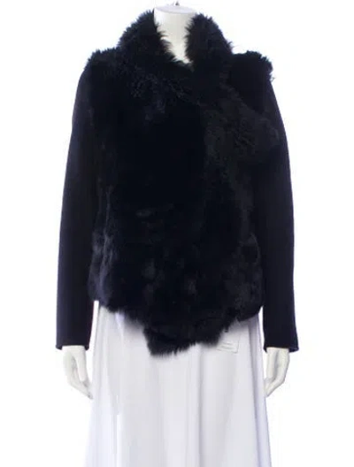 Pre-owned Yves Salomon Lamb Leather Faux Fur Jacket In Black/blue