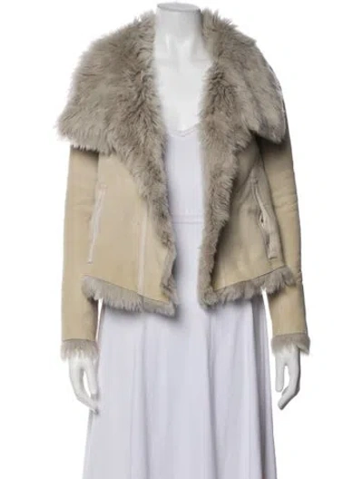 Pre-owned Yves Salomon Lamb Leather Faux Fur Jacket In Neutrals