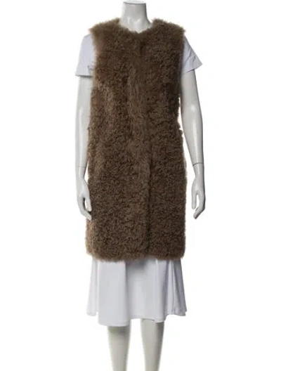 Pre-owned Yves Salomon Lamb Leather Fur Coat In Neutrals