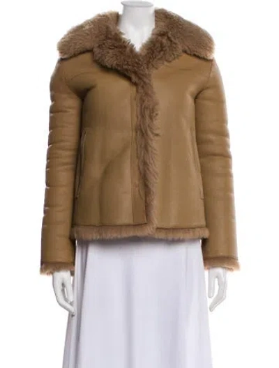 Pre-owned Yves Salomon Lamb Leather Fur Jacket In Brown