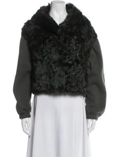 Pre-owned Yves Salomon Lamb Leather Fur Jacket In Green