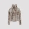 Yves Salomon Short Jacket With Stand-up Collar In Variegated Lamb Leather In Gray