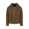 Yves Salomon Rich Brown Lamb Leather Casual Jacket With Ribbed Knit Collar In Gray