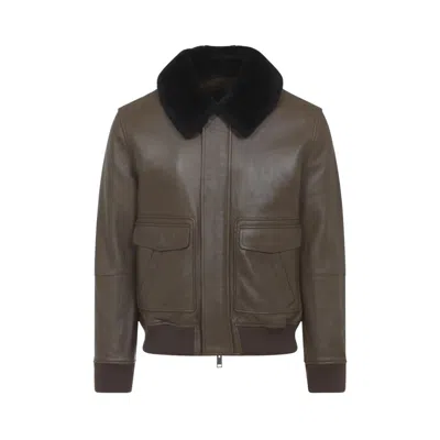 YVES SALOMON LAMB LEATHER JACKET WITH BLACK FUR COLLAR AND FLAP POCKETS