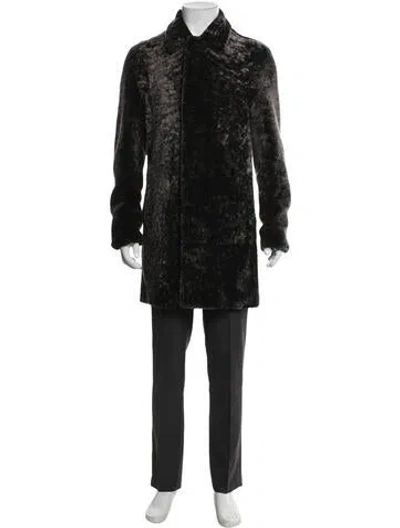 Pre-owned Yves Salomon Lamb Leather Overcoat In Black
