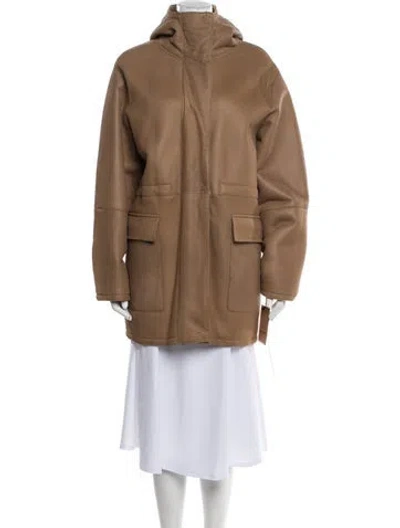 Pre-owned Yves Salomon Lamb Leather Parka In Neutral