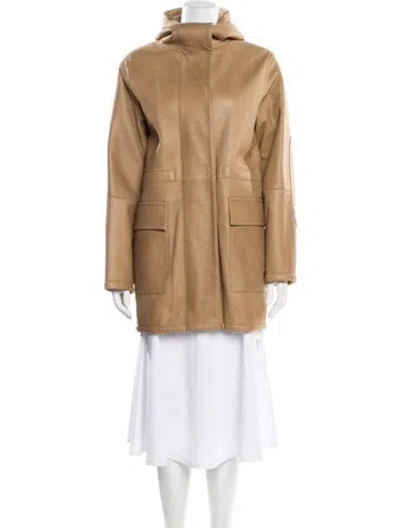 Pre-owned Yves Salomon Lamb Leather Parka In Neutrals