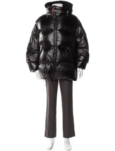 Pre-owned Yves Salomon Lamb Leather Puffer Coat In Black