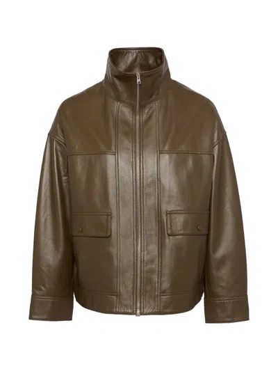 Yves Salomon Lamb Leather Short Jacket In Brown