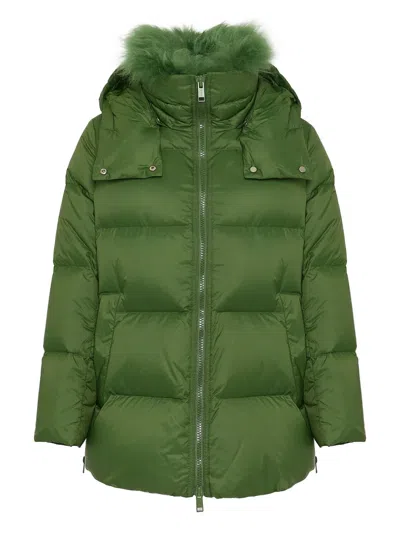 Yves Salomon Lambshearling-collar Down Coat In Multi