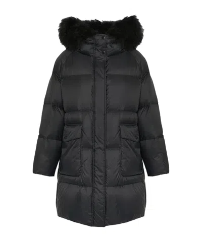 Yves Salomon Lambshearling-hooded Down Jacket In Black