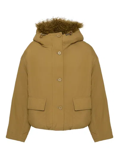 Yves Salomon Lambshearling-trimmed Down Jacket In Green
