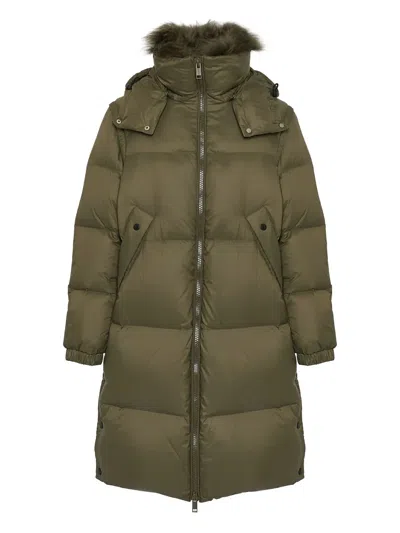 Yves Salomon Lambshearling-trimmed Hooded Coat In Green
