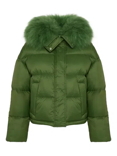 Yves Salomon Lambshearlking-trimmed Puffer Jacket In Green