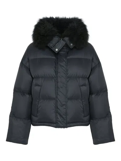 Yves Salomon Lambsherling-trim Puffer Jacket In Blue