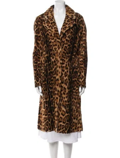 Pre-owned Yves Salomon Lambskin Animal Print Fur Coat In Brown