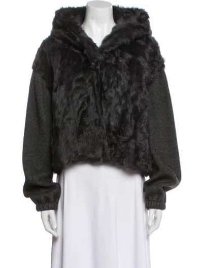 Pre-owned Yves Salomon Lambskin Faux Fur Jacket In Gray