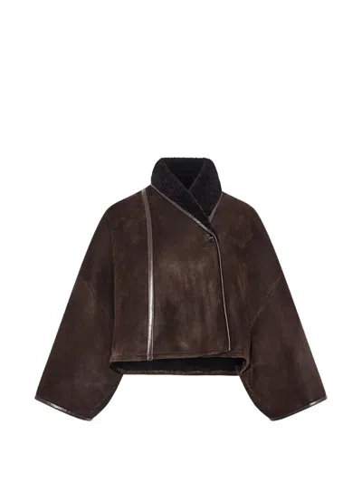 Yves Salomon Lambskin Shearling Cape In Brown