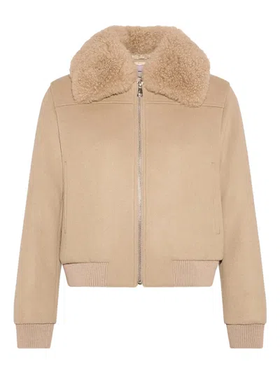 Yves Salomon Lambswool-collar Bomber Jacket In Neutral