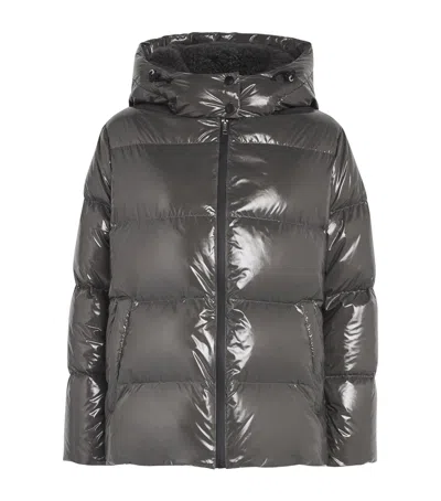 Yves Salomon Laminated Fur-trim Puffer Jacket In Black