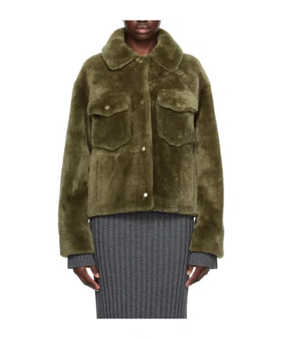 Yves Salomon Lapel Snap Casual Jacket In Green