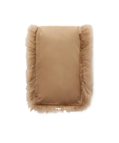 Yves Salomon Leather And Shealing Scarf In Brown