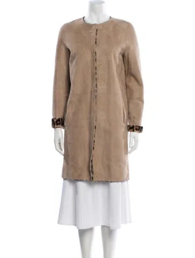 Pre-owned Yves Salomon Leather Animal Print Coat In Neutral