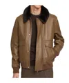 Yves Salomon Leather Aviator Jacket With Merino Lambskin Shearling Collar In Brown