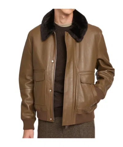 Yves Salomon Leather Aviator Jacket With Merino Lambskin Shearling Collar In Brown
