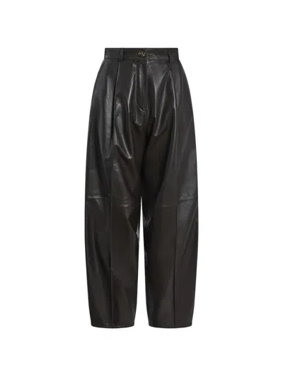 Yves Salomon Leather Balloon Trousers In Brown