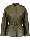 Yves Salomon Leather Belted Jacket In Green