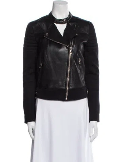 Pre-owned Yves Salomon Leather Biker Jacket In Black