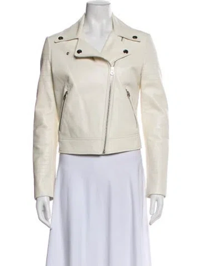 Pre-owned Yves Salomon Leather Biker Jacket In Gray